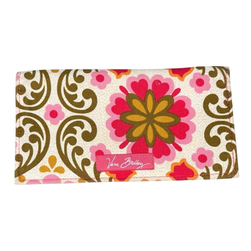 Vera Bradley Checkbook Cover Folkloric Pink/Orange/Green EUC